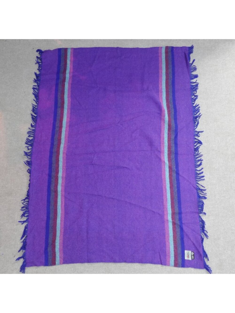 Vintage Avoca Handweavers Throw Blanket Purple Wool Fringed Ireland 52 x 37